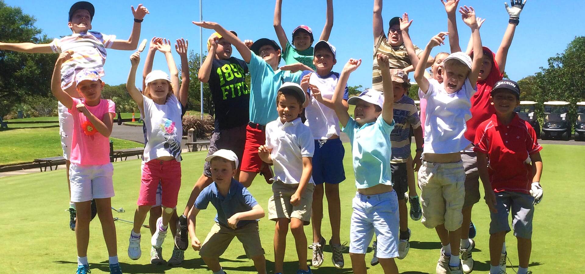 Kids jumping with fun for golf